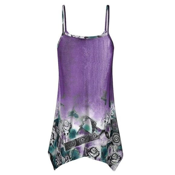 New Womens Medium Tank Top Purple V Neck handkerchief Hem - Picture 3 of 16